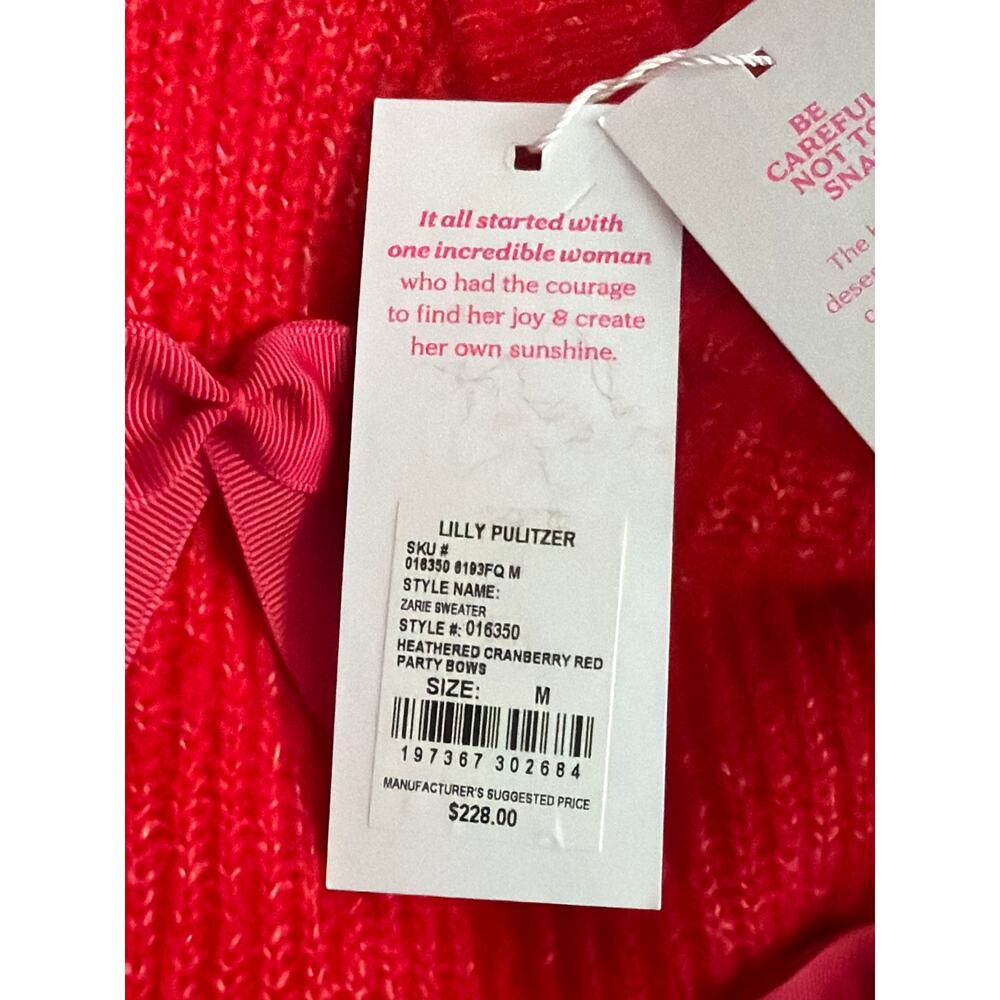 Lilly Pulitzer Zarie Sweater Party Bows Cranberry Red Women's Medium NEW - Picture 9 of 11